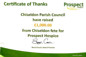 certificate for £100 donation to hospice