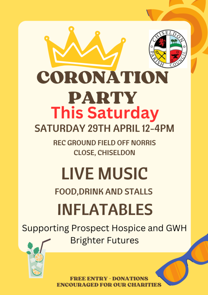 Poster advertising Chiseldon Coronation party event.