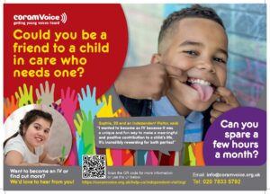 volunteer poster with child pulling cheeky face