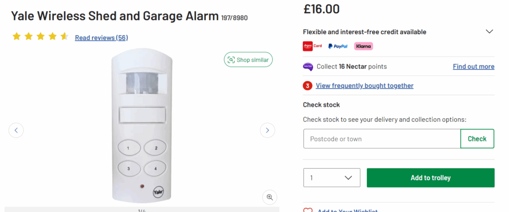 Shed alarm with descriptive text
